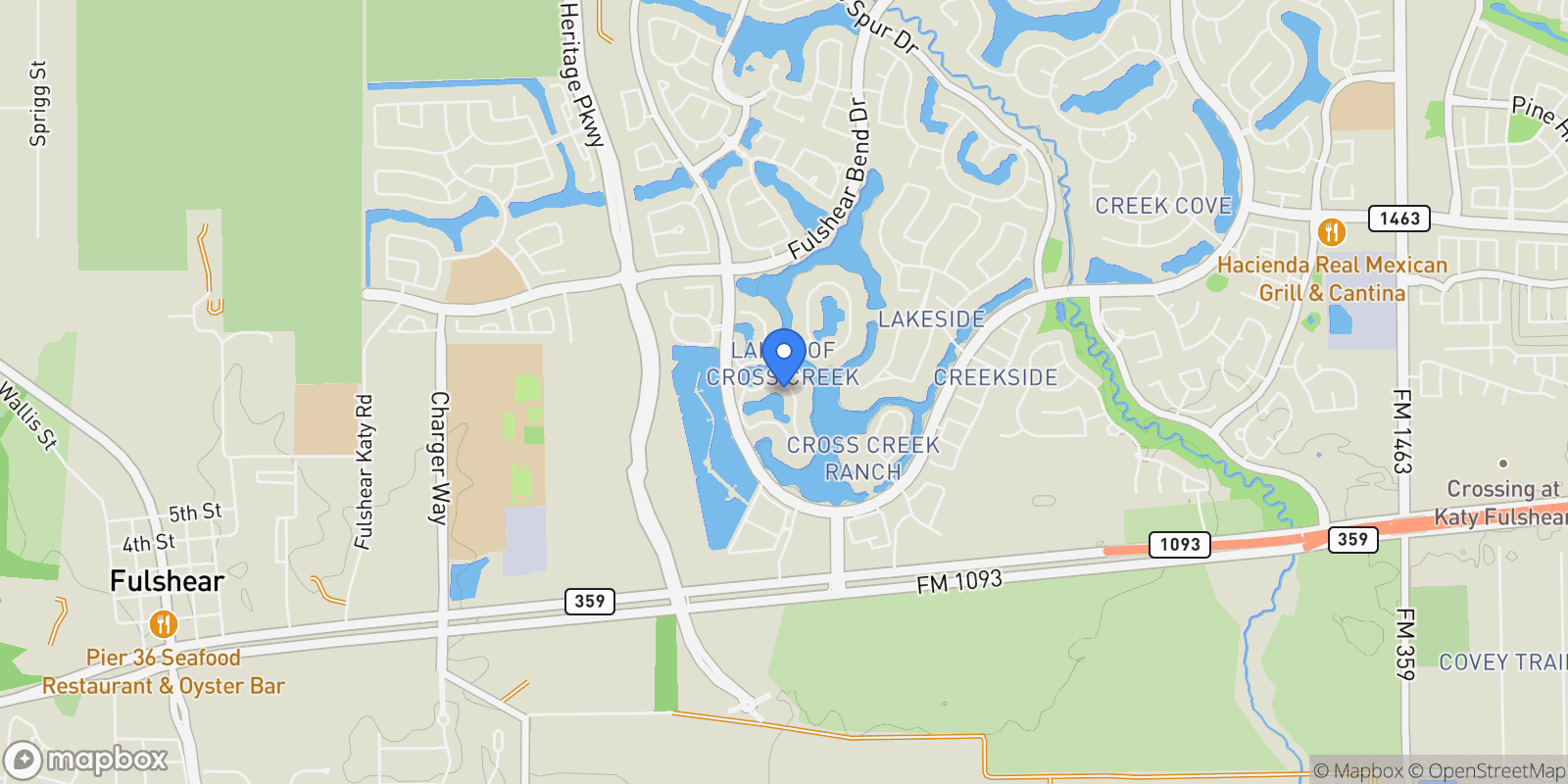 Map showing 103 Walton Water Way Lane, Fulshear, TX 77441, Fulshear, Texas, United States.