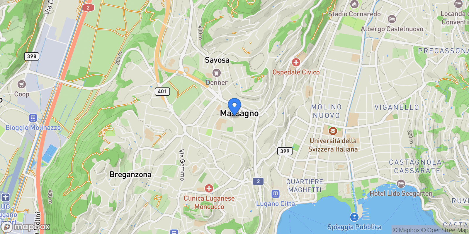 Map showing Lugano Rovello, Lugano, TI 6900, Massagno, Ticino, Switzerland.