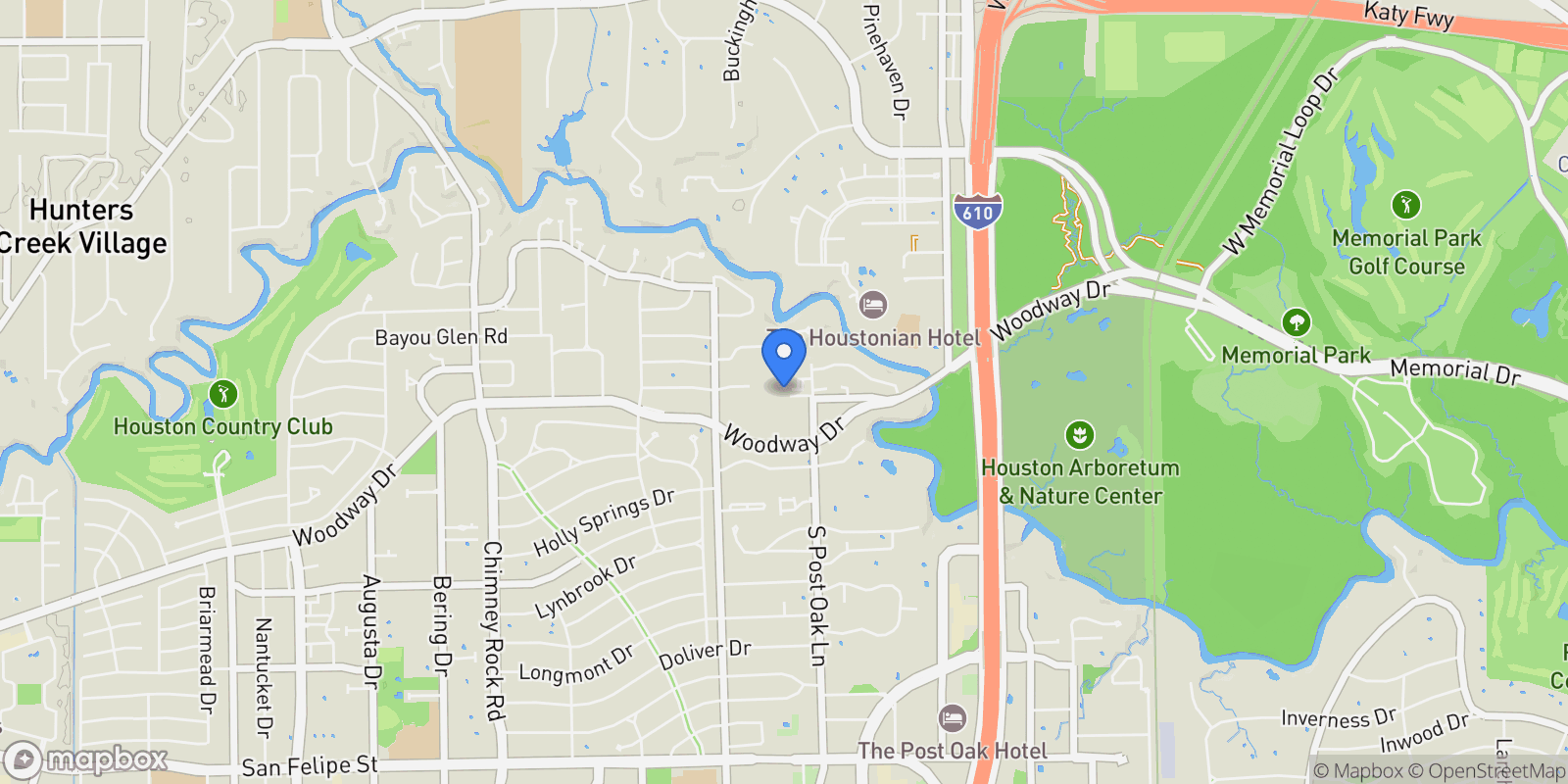 Map showing 422 Pinewold Drive, Houston, TX 77056, Houston, Texas, United States.