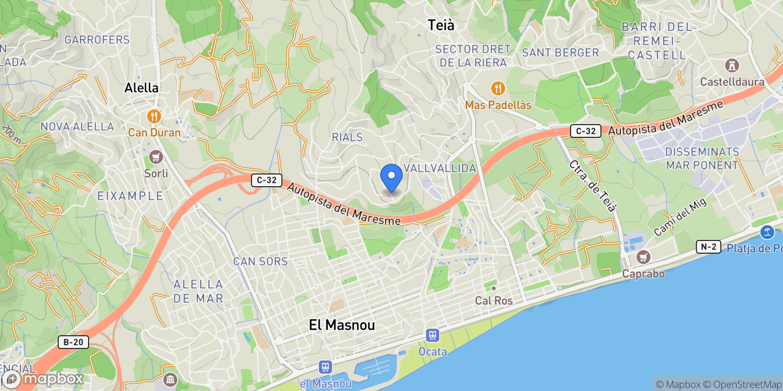 Map showing Carrer dels Garrofers, 08329, Teià, Barcelona, Teià, Teia, Catalonia, Spain.