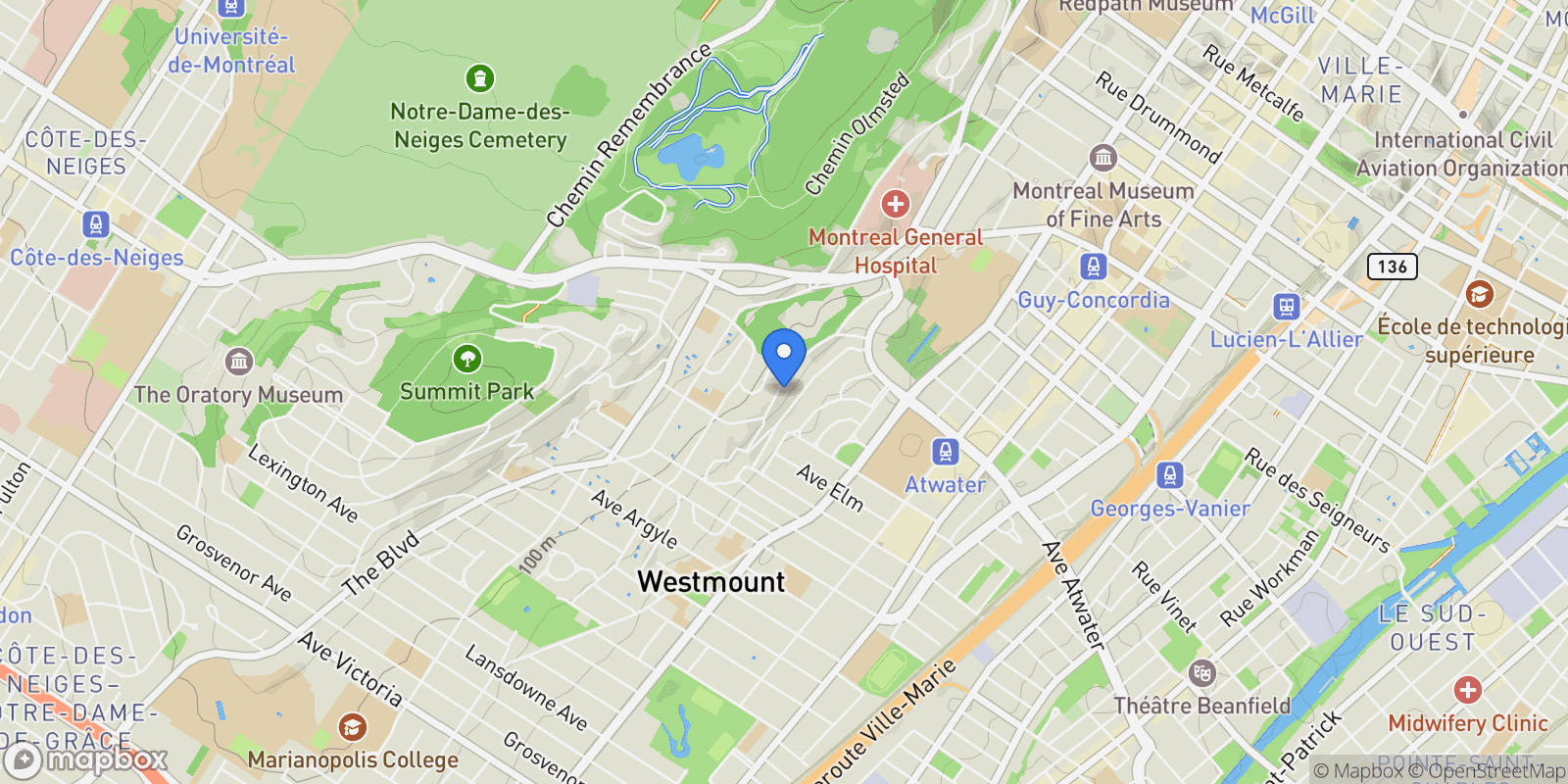 Map showing Westmount, Quebec, Canada.