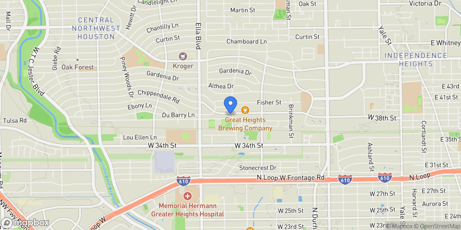 Map showing 1003 Wakefield Drive, Houston, TX 77018, Houston, Texas, United States.