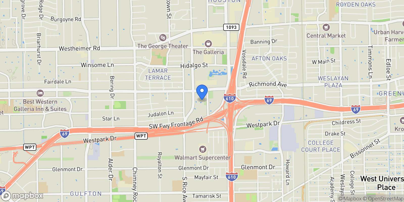Map showing 3350 Mccue Road 2402, Houston, Texas, United States.