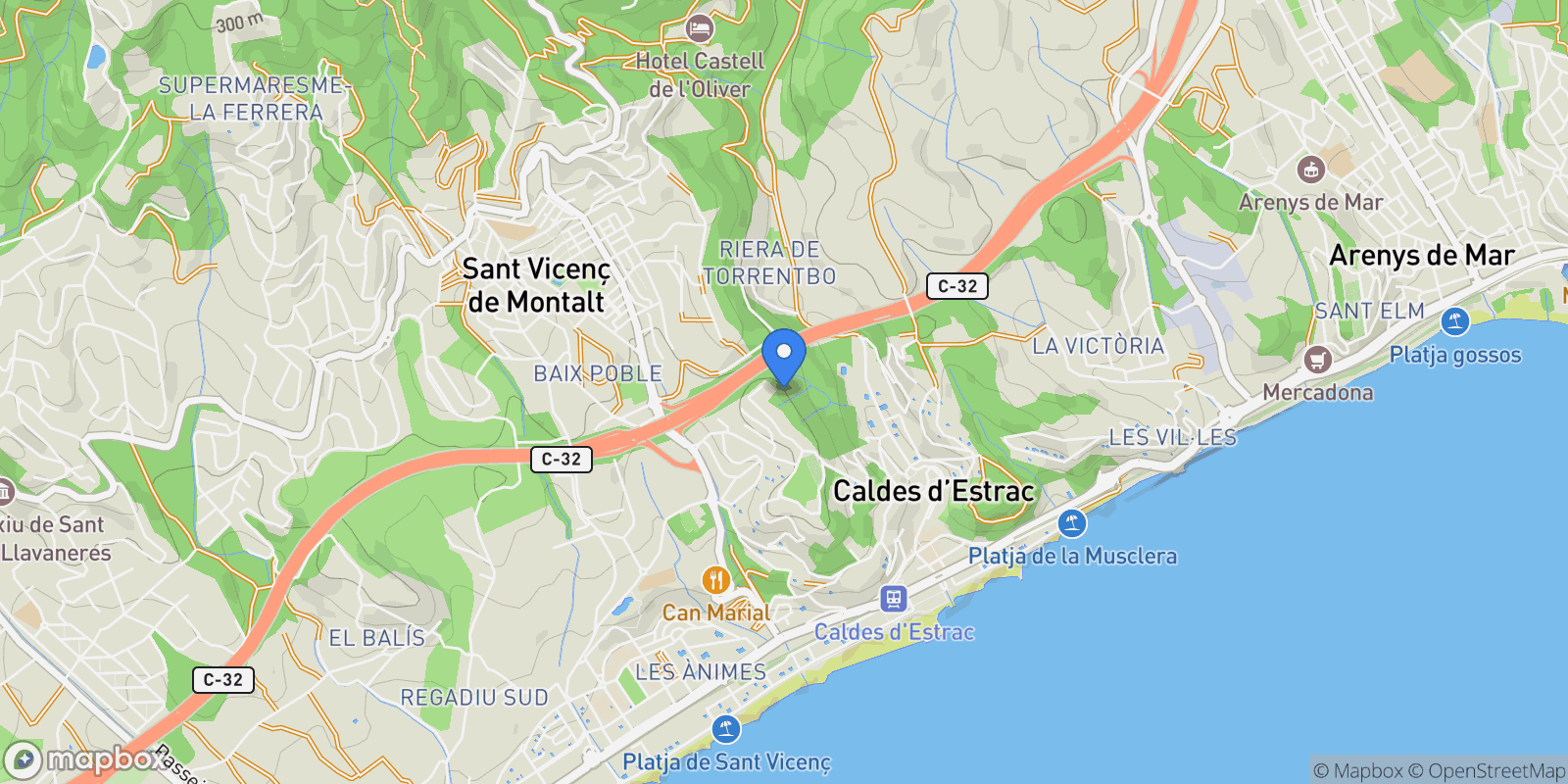Map showing Carrer Mossèn Jacint Verdaguer, 08393, Caldes d'Estrac, Barcelona, Caldes d'Estrac, Caldes d'Estrac, Catalonia, Spain.