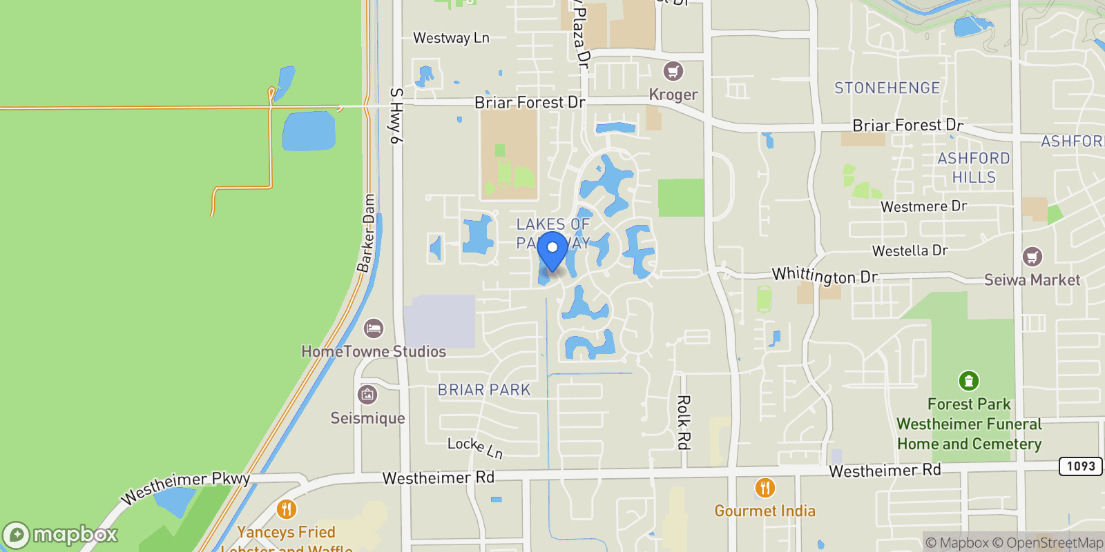 Map showing 2050 DIAMOND SPRINGS Drive, Houston, TX 77077, Houston, Texas, United States.