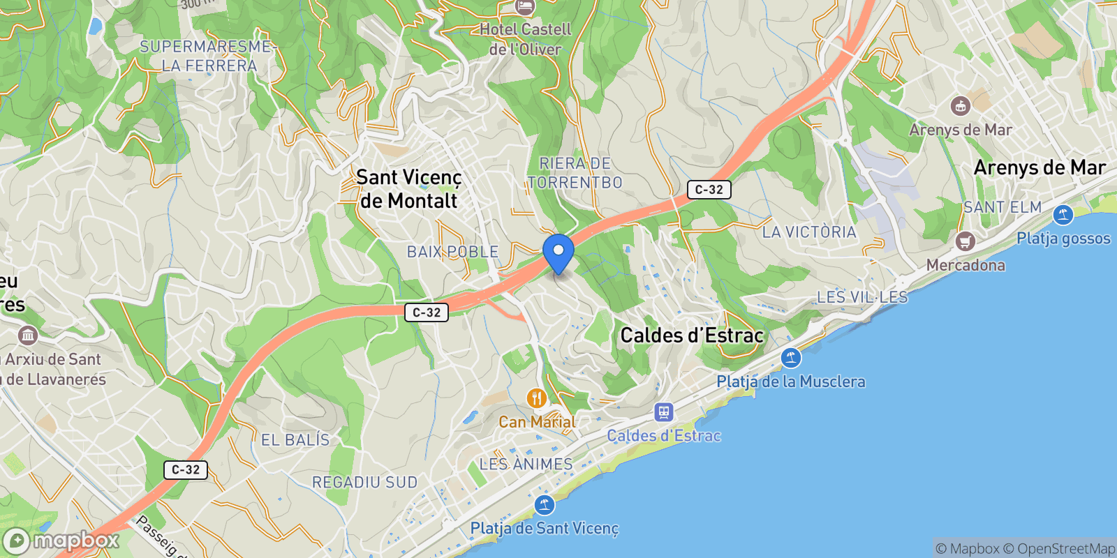 Map showing Carrer Fornaca, 08393, Caldes d'Estrac, Barcelona, Caldes d'Estrac, Caldes d'Estrac, Catalonia, Spain.