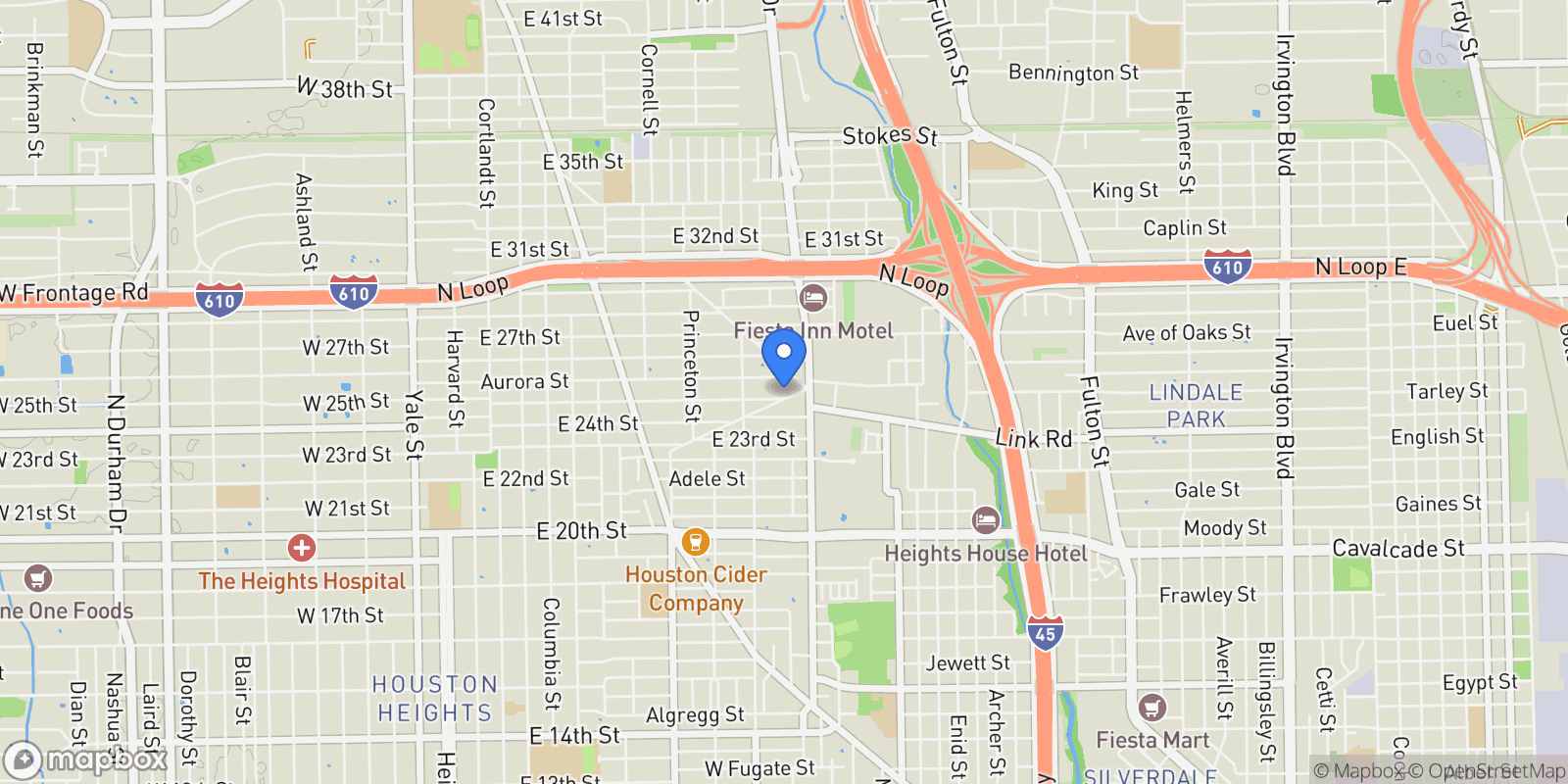 Map showing 1211 Gibbs Street, Houston, TX 77009, Houston, Texas, United States.