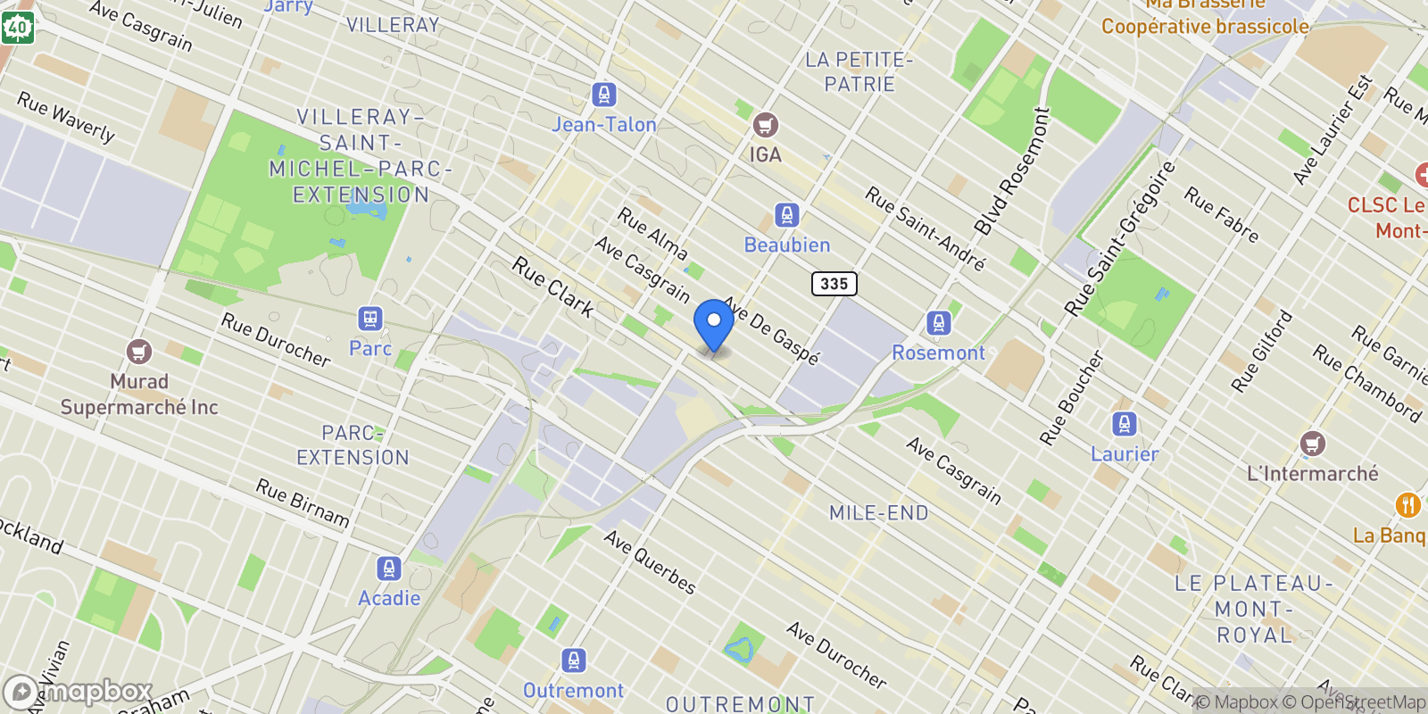Map showing Montréal, Quebec, Canada.