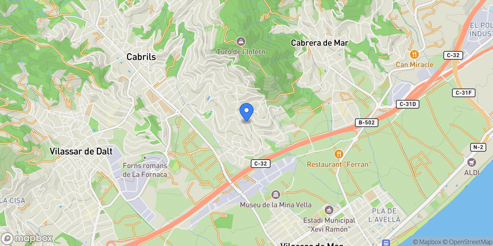 Map showing Camí del Sant Crist, 08348, Cabrils, Barcelona, Cabrils, Cabrils, Catalonia, Spain.