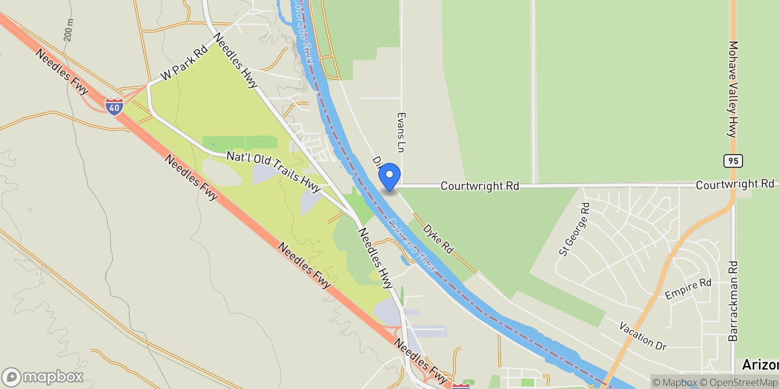 Map showing 10023 S Dike Road, Mohave Valley, AZ 86440, Mohave Valley, Arizona, United States.