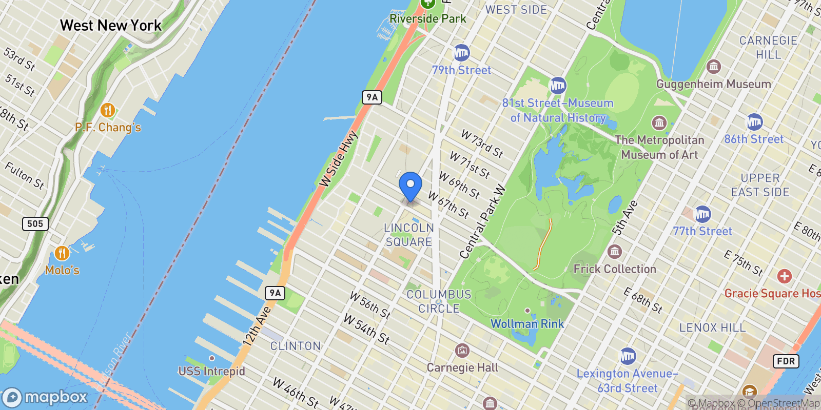 Map showing 3 LINCOLN CENTER, 160 W 66TH ST, New York, New York, United States.