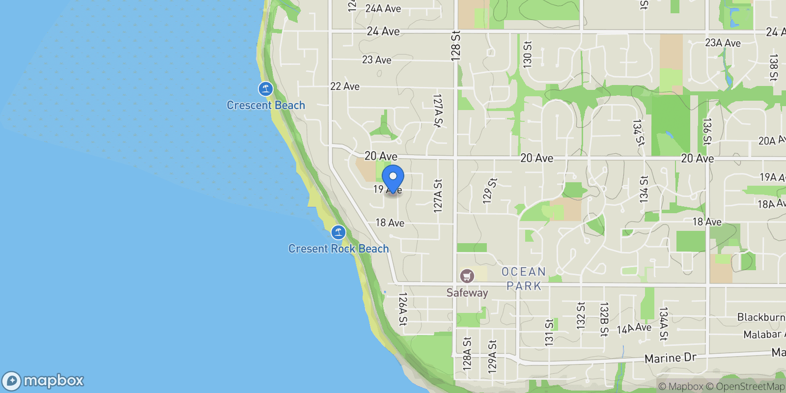 Map showing 1877 126 Street, Surrey, BC, V4A3P4, CANADA, Surrey, British Columbia, Canada.
