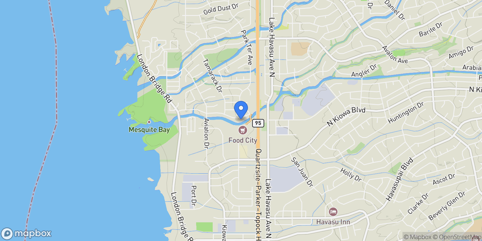 Map showing 1850 Kirk Dr, Lake Havasu City, AZ 86404, Desert Hills, Arizona, United States.
