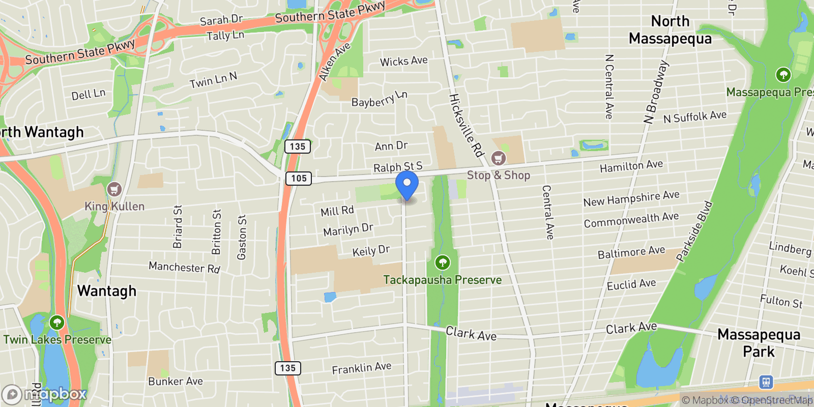Map showing 1427 Washington Avenue, Seaford, NY 11783, Seaford, New York, United States.