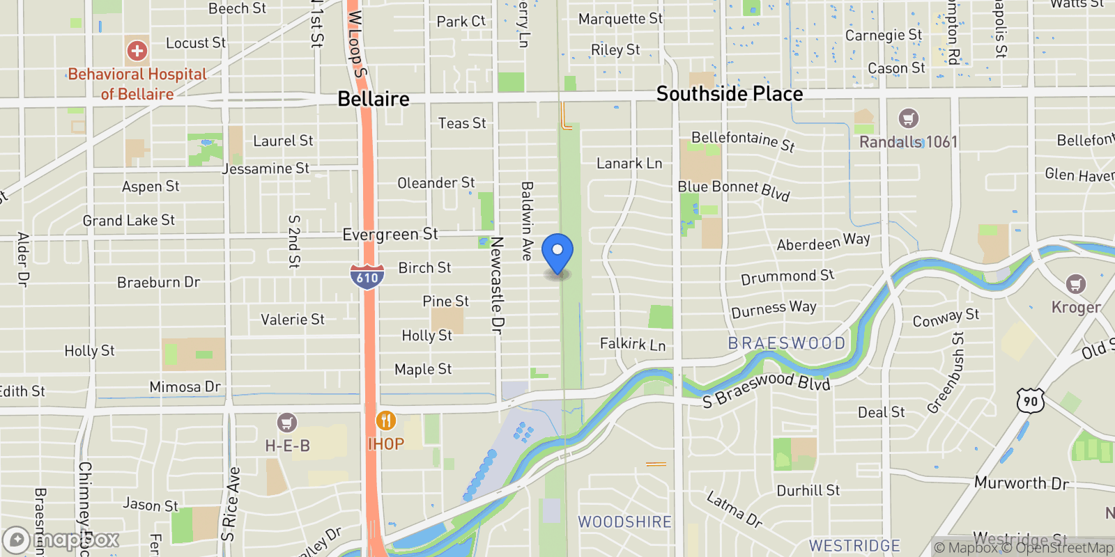 Map showing 4301 Vivian Street, Bellaire, TX 77401, Houston, Texas, United States.