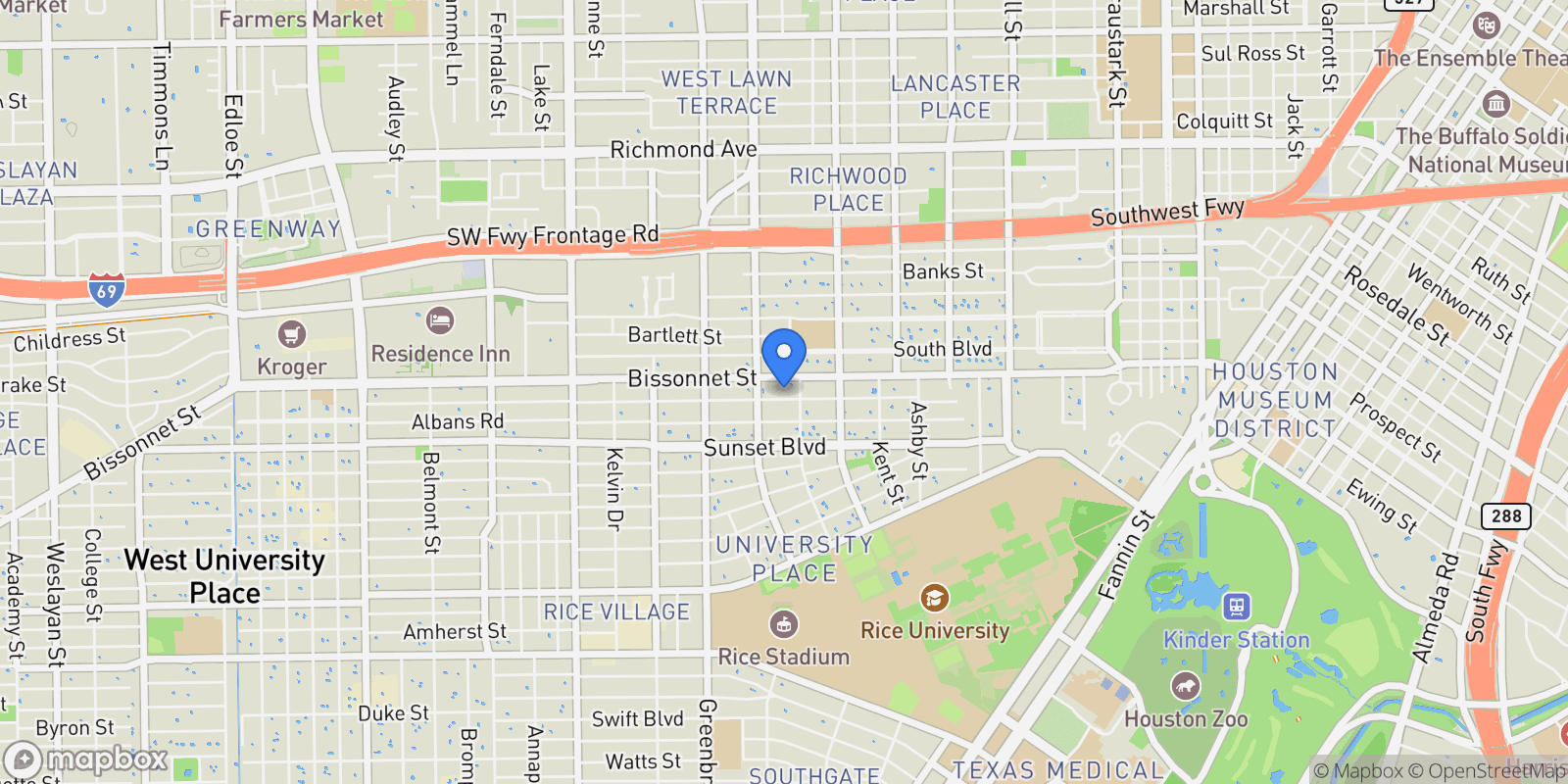 Map showing 2114 Wroxton Road, Houston, TX 77005, Houston, Texas, United States.