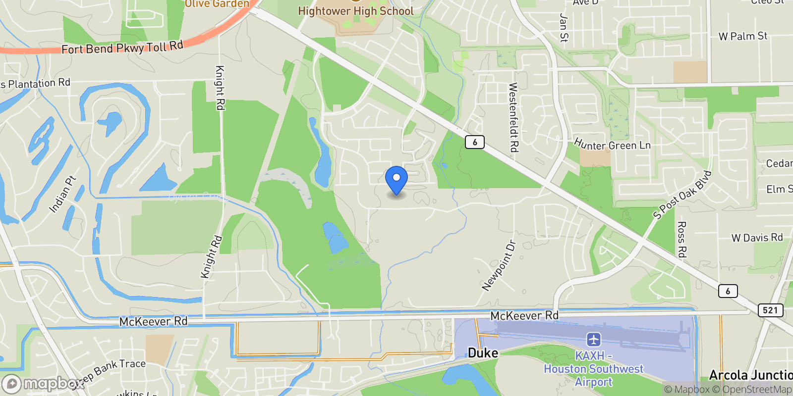 Map showing 2042 Darby Lane, Fresno, TX 77545, Fresno, Texas, United States.