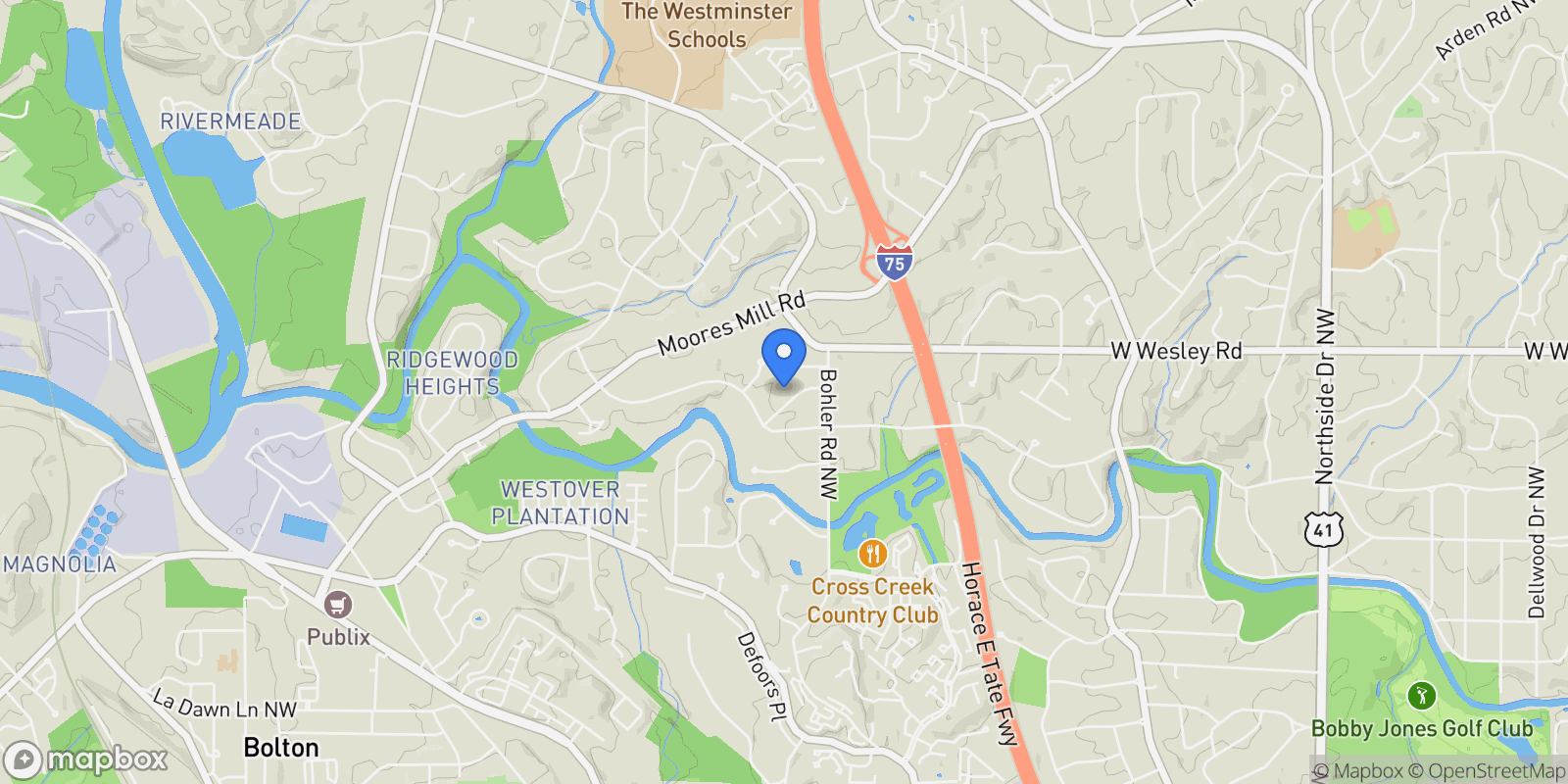 Map showing 2636 Dobbs Circle NW, Atlanta, Georgia, United States.