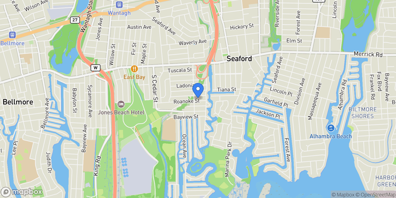 Map showing 3663 Roanoke Street, Seaford, NY 11783, Seaford, New York, United States.