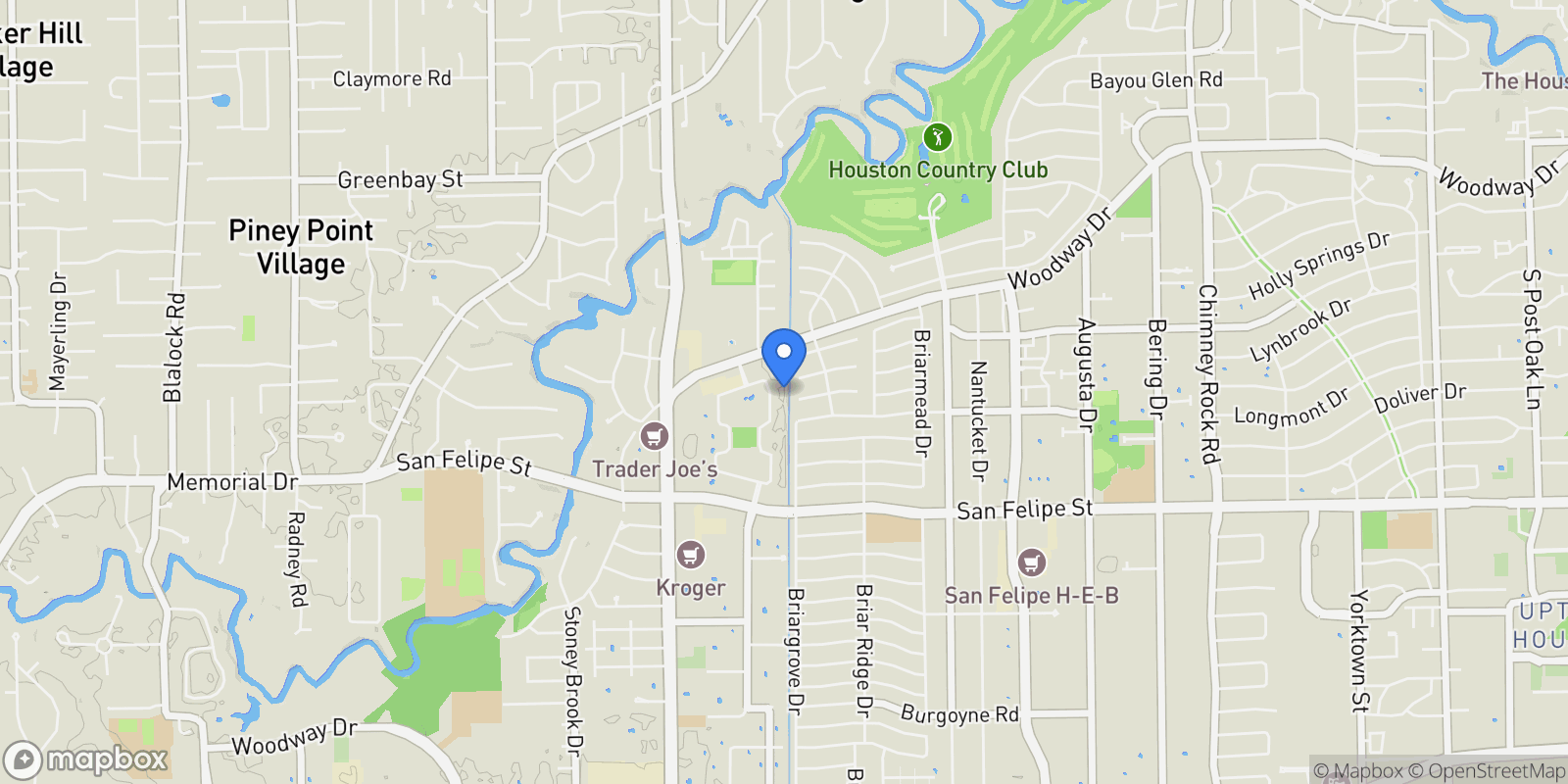 Map showing 1229 Ripple Creek Drive, Houston, TX 77057, Houston, Texas, United States.