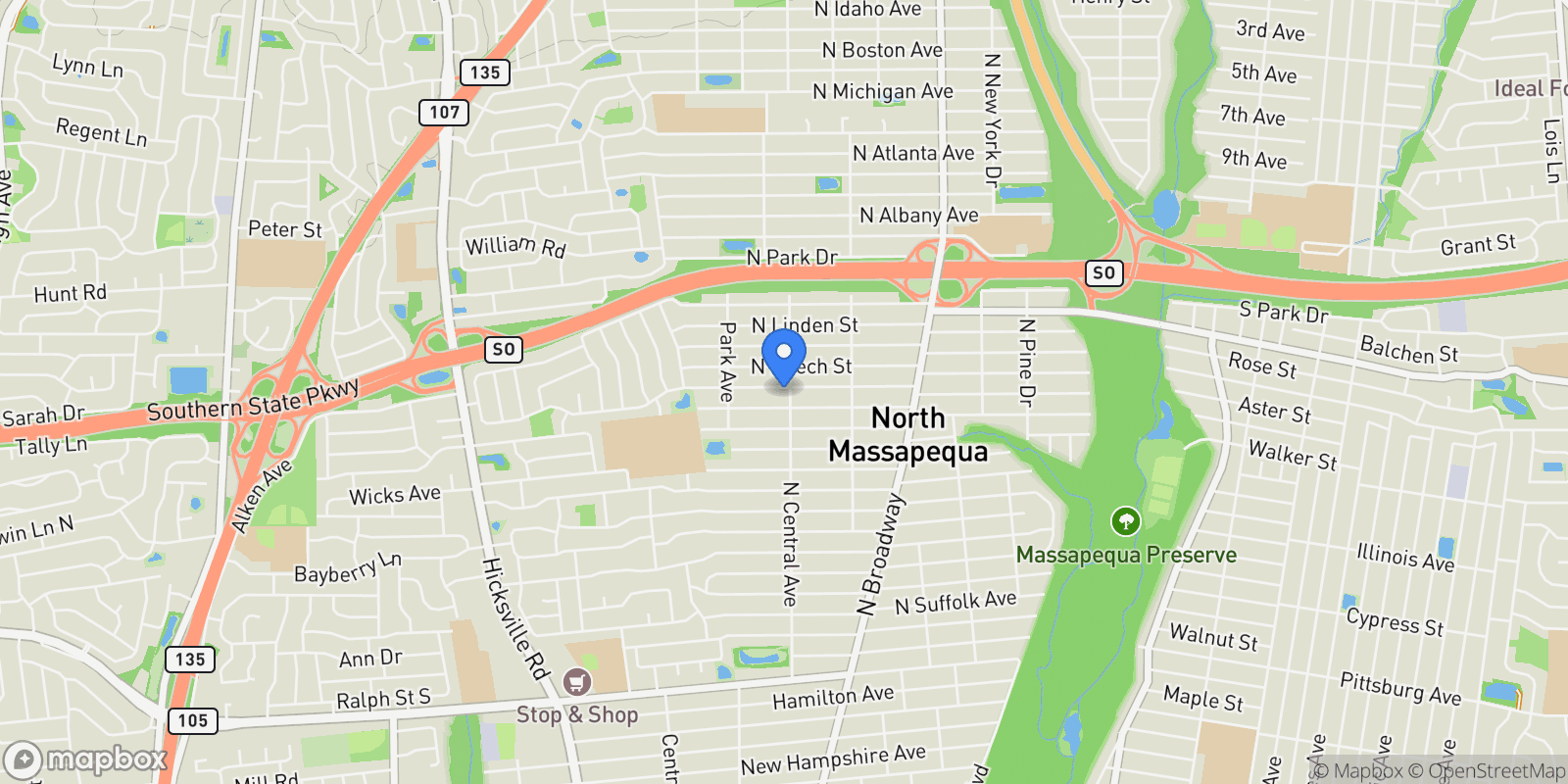 Map showing 242 N Pine Street, Massapequa, NY 11758, Massapequa, New York, United States.