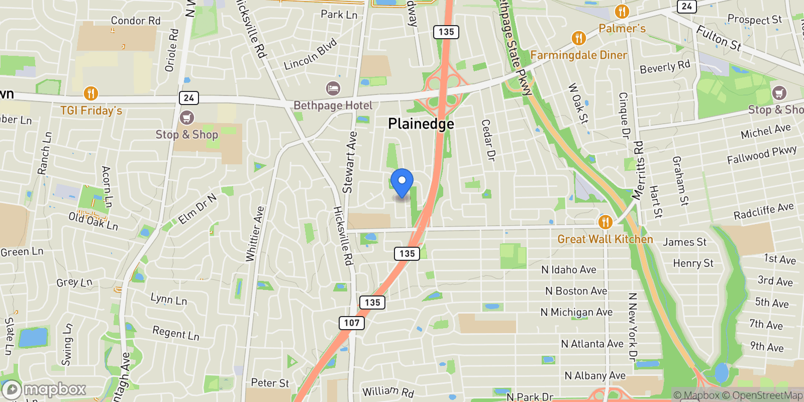 Map showing 60 Elizabeth Drive, Bethpage, NY 11714, Bethpage, New York, United States.