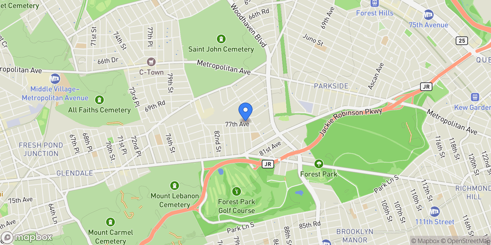 Map showing 86-09 77th Avenue, Glendale, NY 11385, New York, New York, United States.