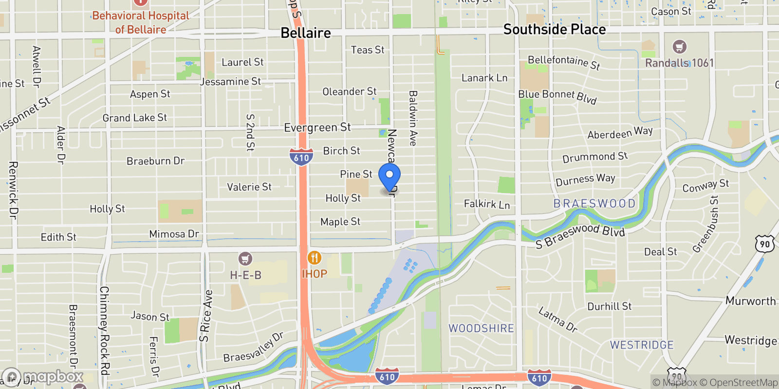 Map showing 4500 Holly St Street, Bellaire, TX 77401, Bellaire, Texas, United States.