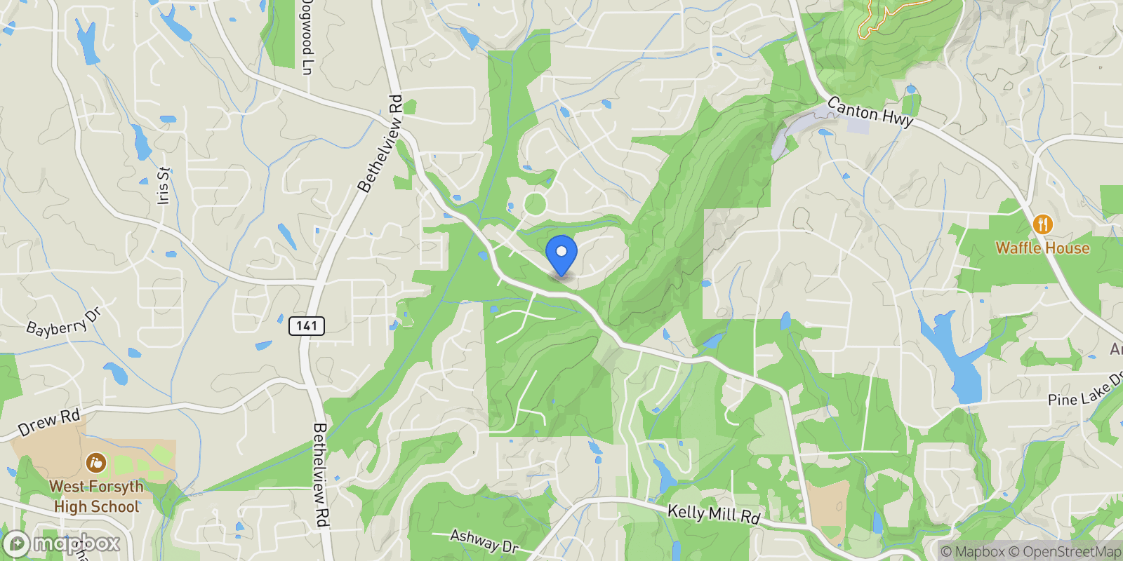 Map showing 2550 Crimson Downs Drive, Cumming, Georgia, United States.