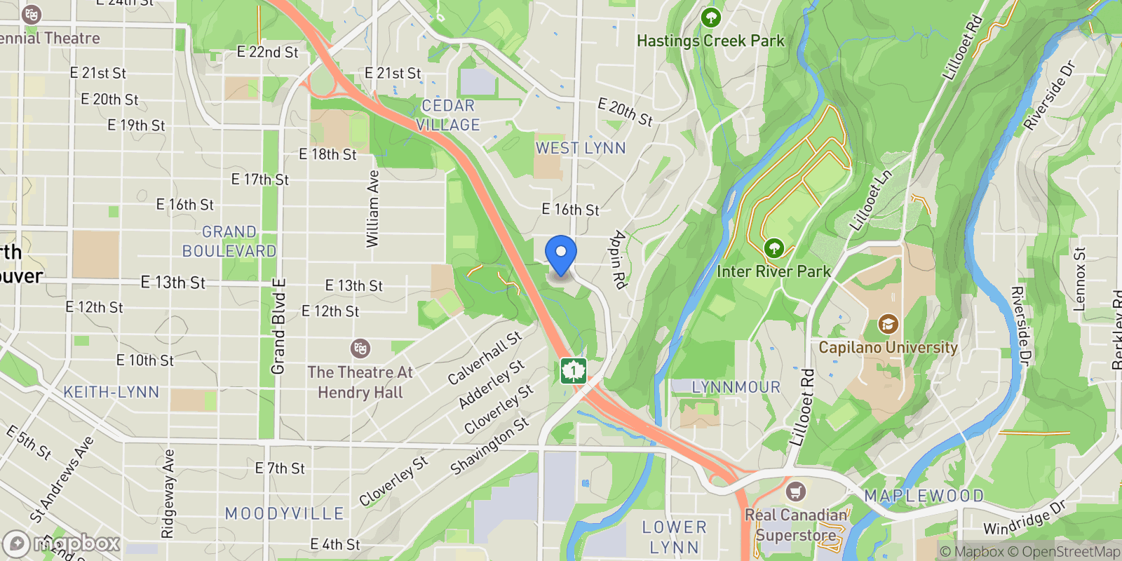Map showing 1285 Lucking Place, North Vancouver, BC, V7J3L5, CANADA, North Vancouver, British Columbia, Canada.