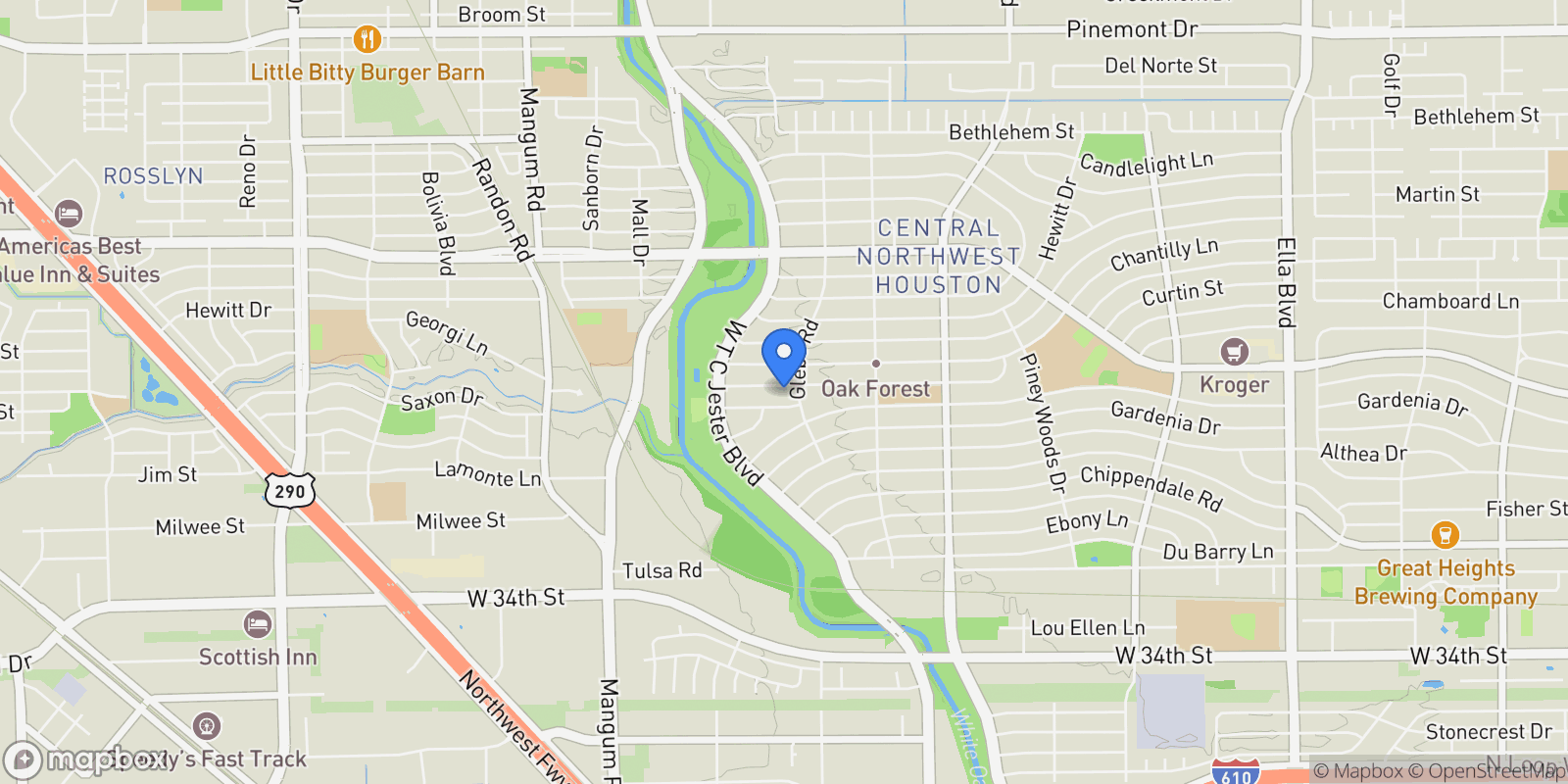Map showing 2211 Saxon Drive, Houston, Texas, United States.