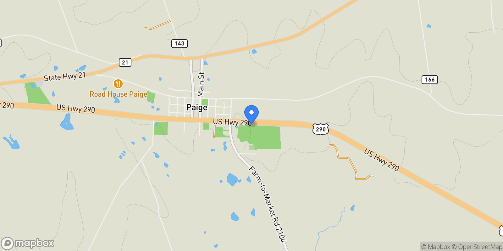 Map showing 3907 Highway 290 Hwy Freeway, Paige, TX 78659, Paige, Texas, United States.