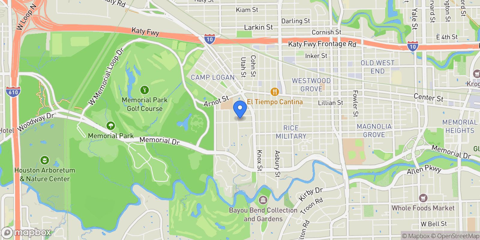 Map showing 402 Terrace Drive, Houston, TX 77007, Houston, Texas, United States.