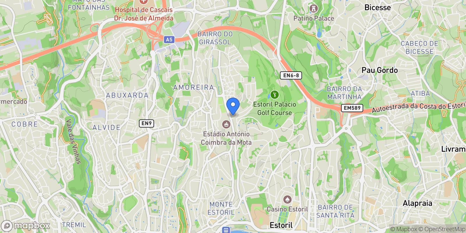 Map showing Estoril, Cascais e Estoril, Lisbon.