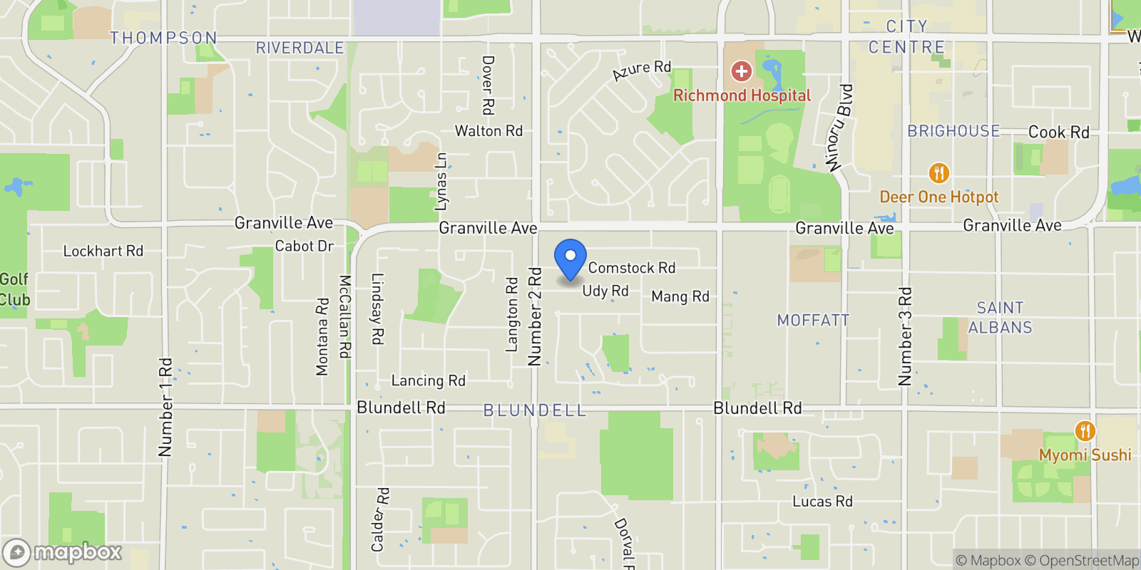 Map showing 6191 Udy Road, Richmond, BC, V7C2X8, CANADA, Richmond, British Columbia, Canada.