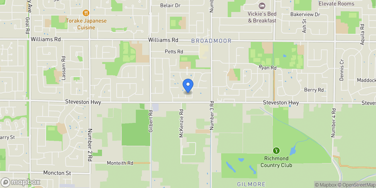 Map showing 10820 Forrilon Place, Richmond, BC, V7A4G8, CANADA, Richmond, British Columbia, Canada.