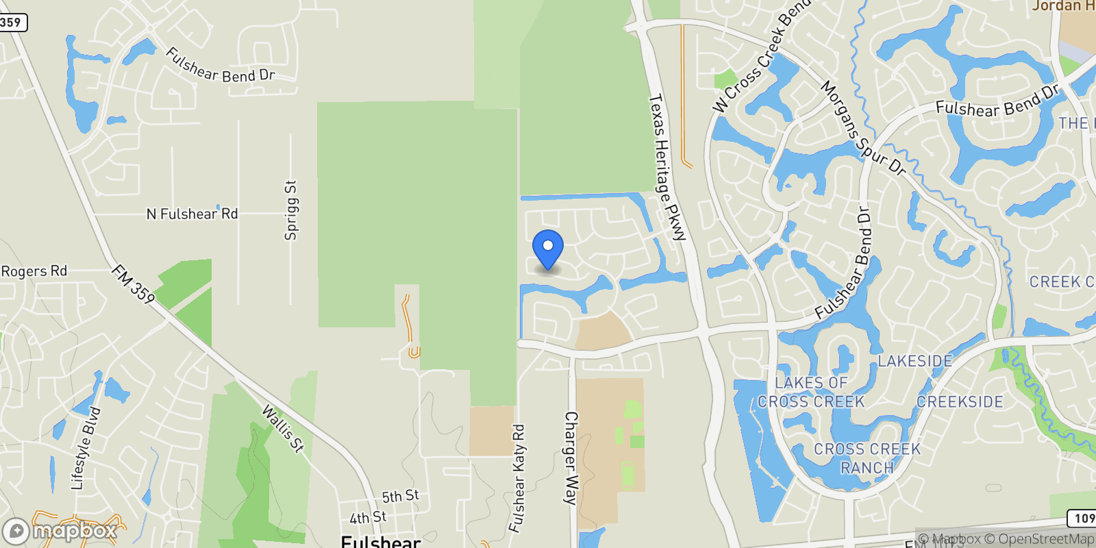 Map showing 29827 Kate Creek Lane, Fulshear, Texas, United States.