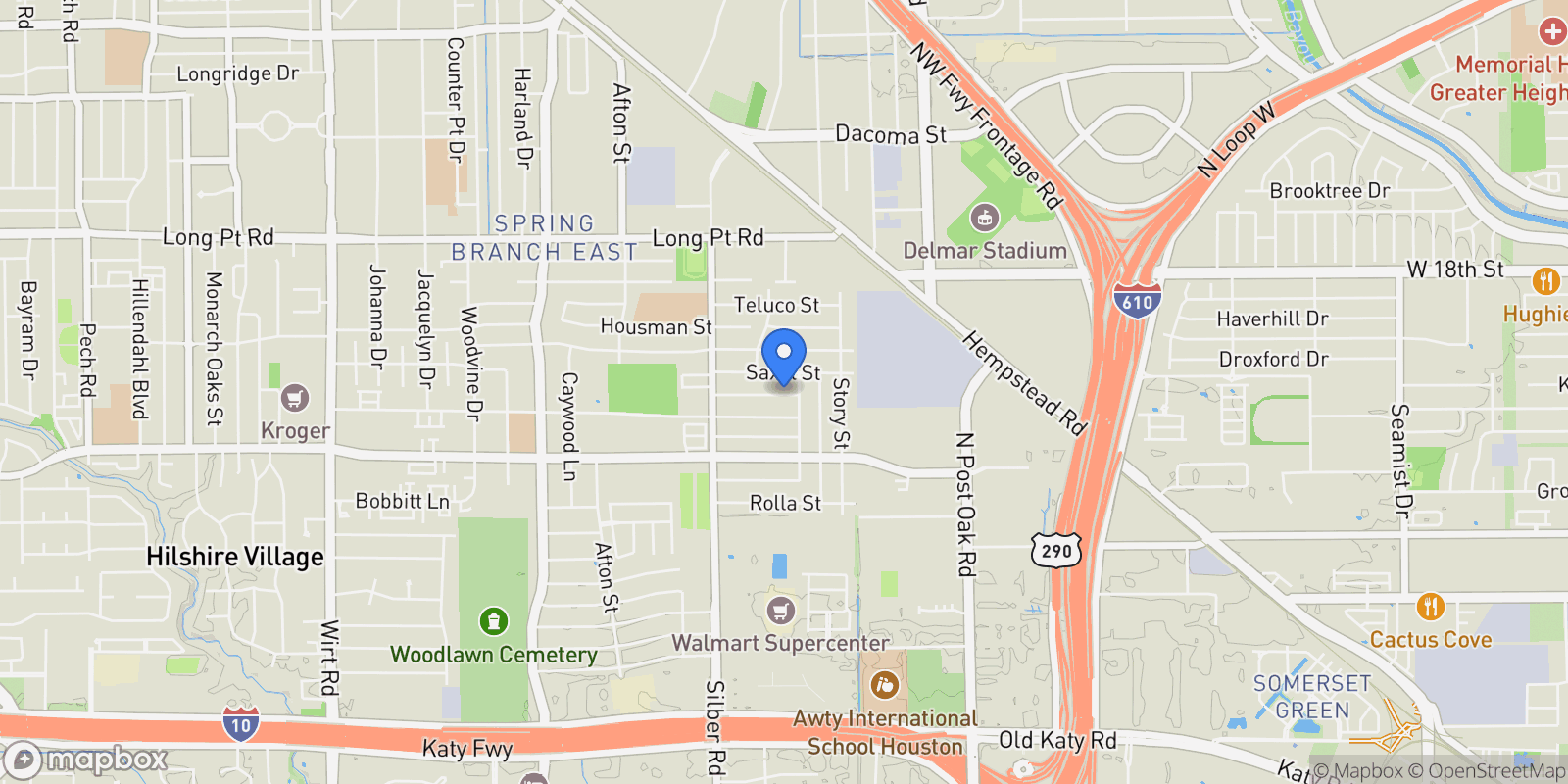 Map showing 6510 Sivley Street, Houston, Texas, United States.
