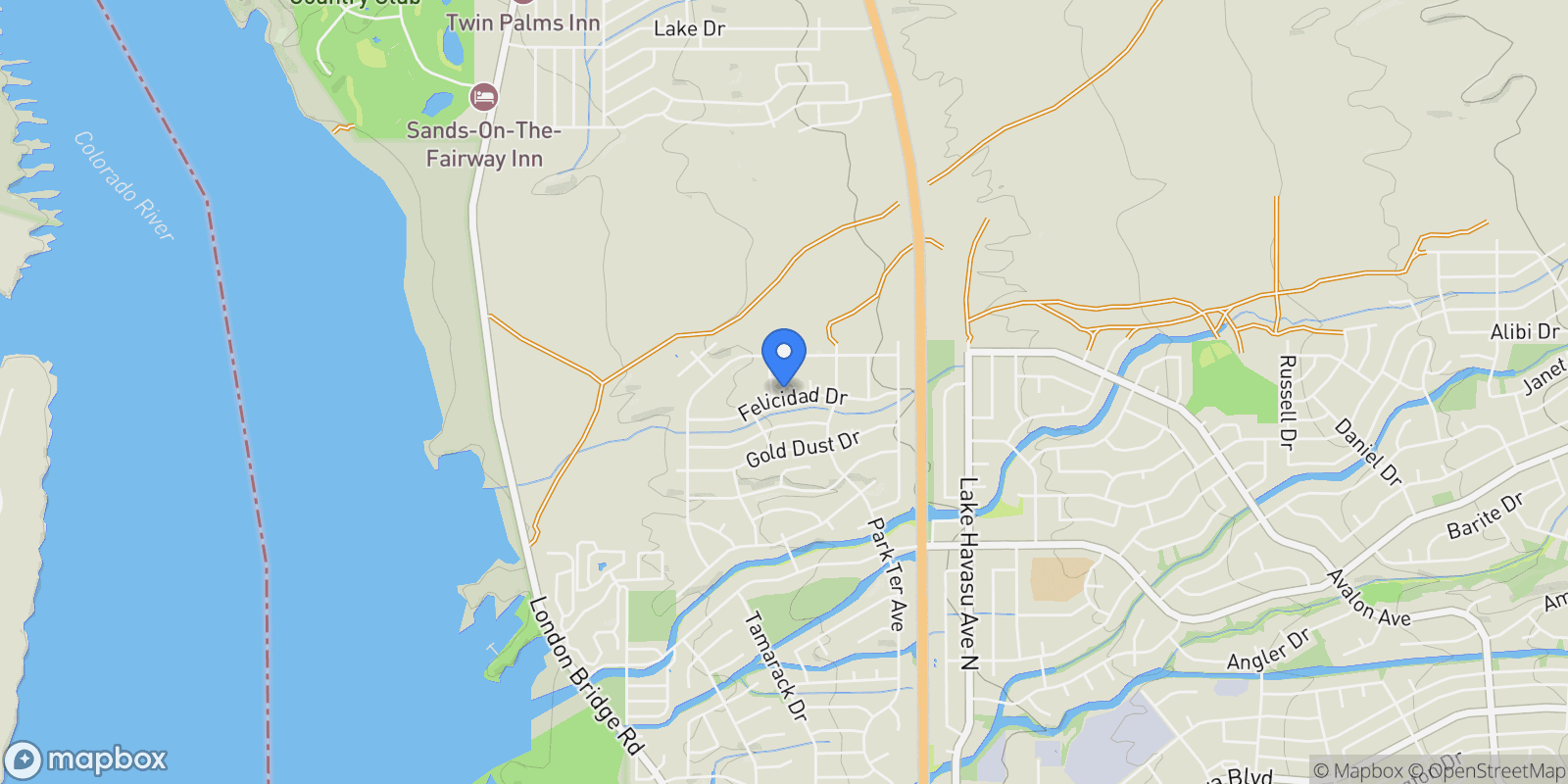 Map showing 1921 Felicidad Dr, Lake Havasu City, AZ 86404, Desert Hills, Arizona, United States.