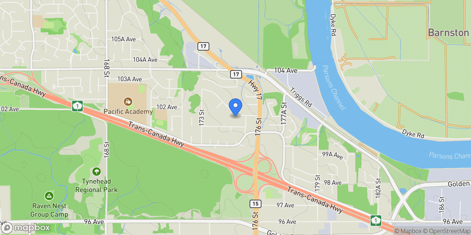 Map showing 17484 Abbey Drive, Surrey, BC, V4N4H2, CANADA, Surrey, British Columbia, Canada.