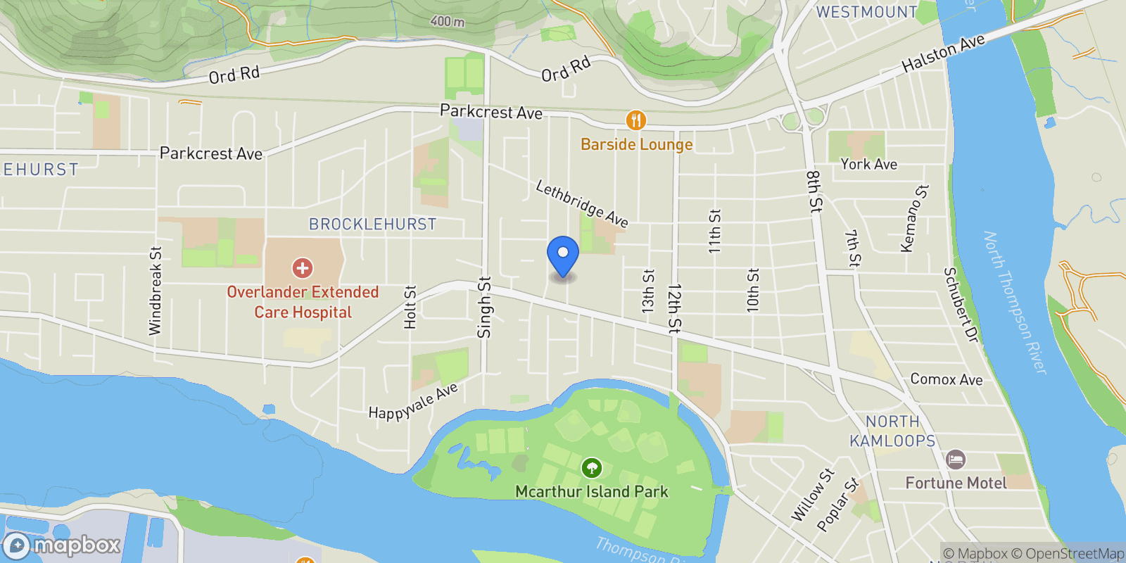 Map showing 820 Ollek Street, Kamloops, British Columbia, Canada.