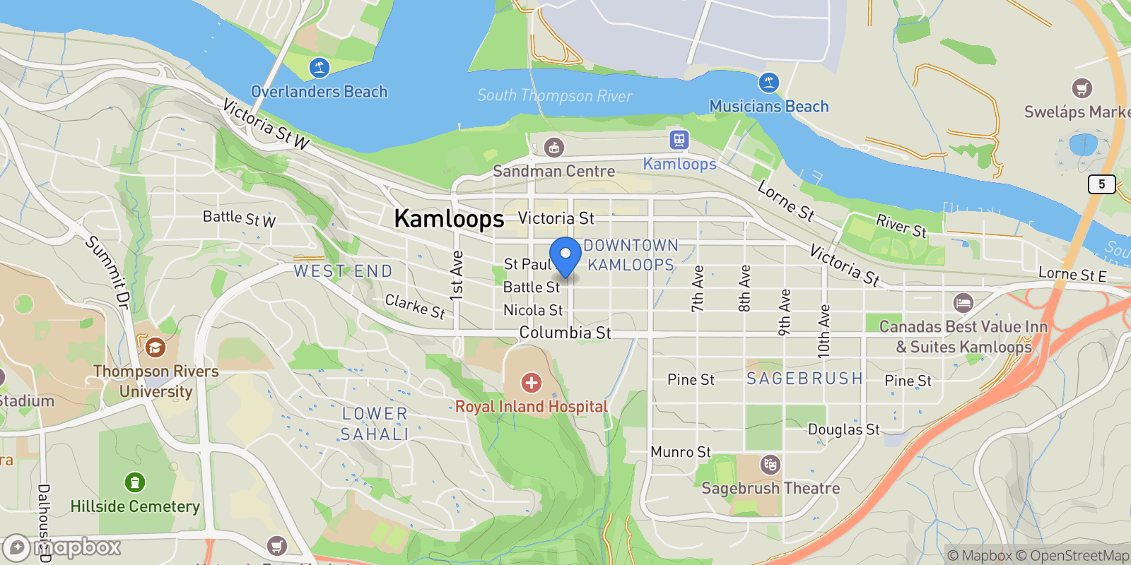 Map showing 370 Battle Street 401, Kamloops, British Columbia, Canada.