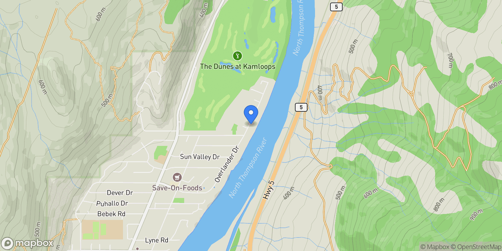 Map showing 3639 Overlander Drive, Kamloops, British Columbia, Canada.