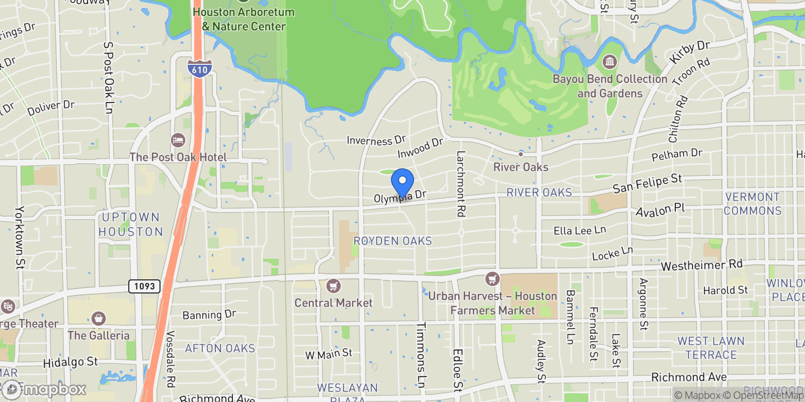 Map showing 3749 Olympia Drive, Houston, Texas, United States.
