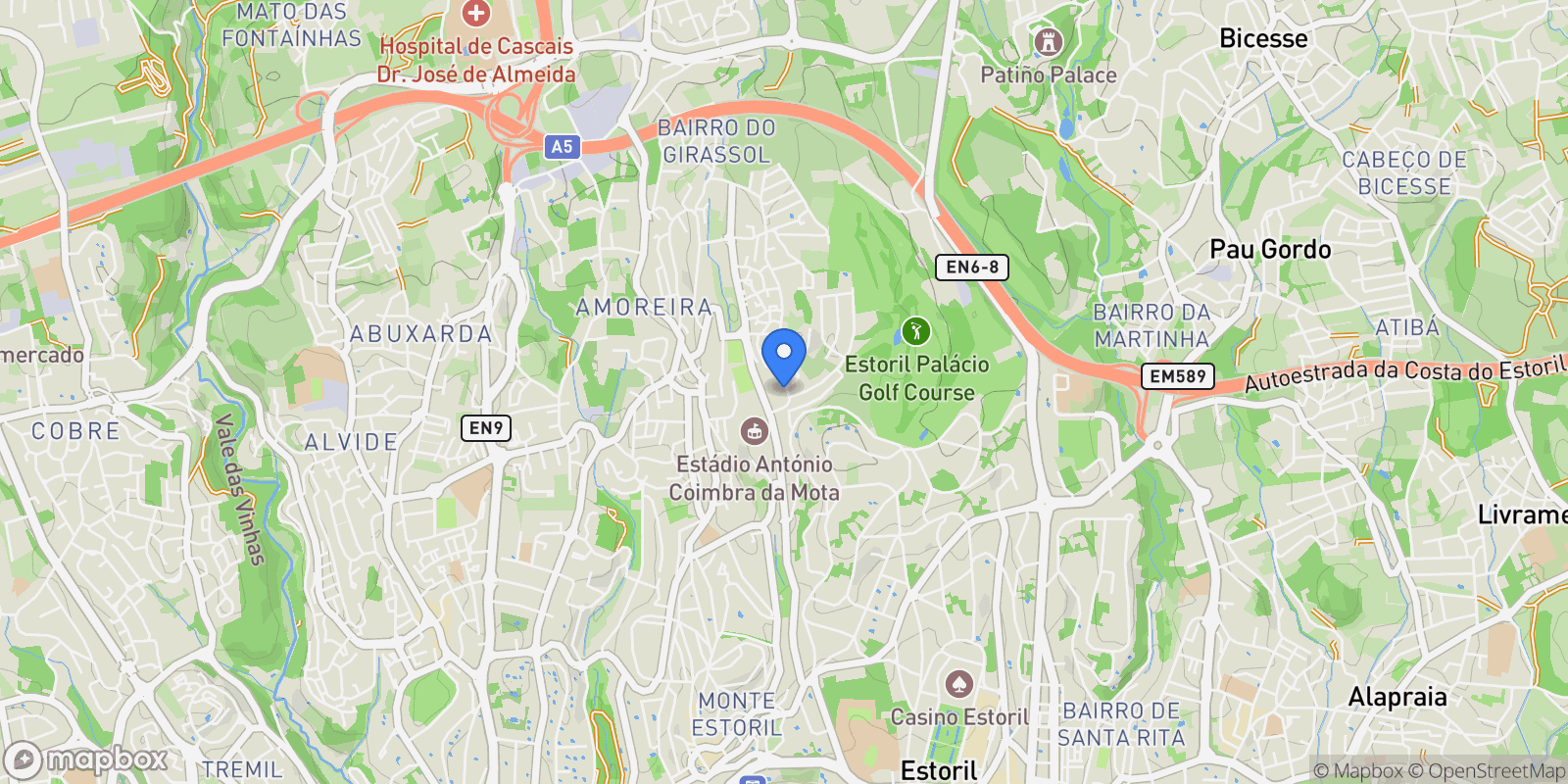 Map showing Estoril, Cascais e Estoril, Lisbon.