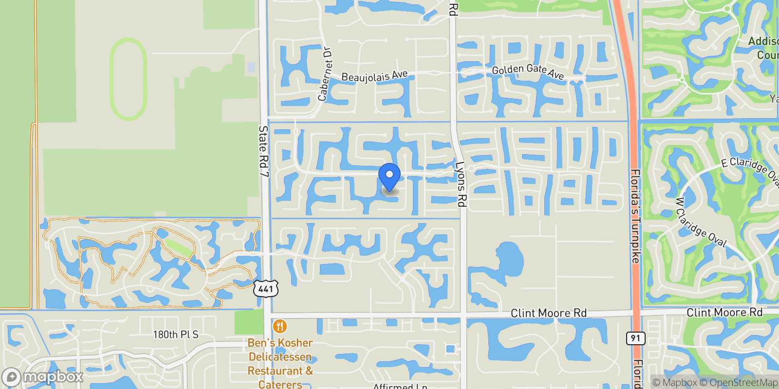 Map showing 9294 Biaggio Rd, Boca Raton, Florida, United States.