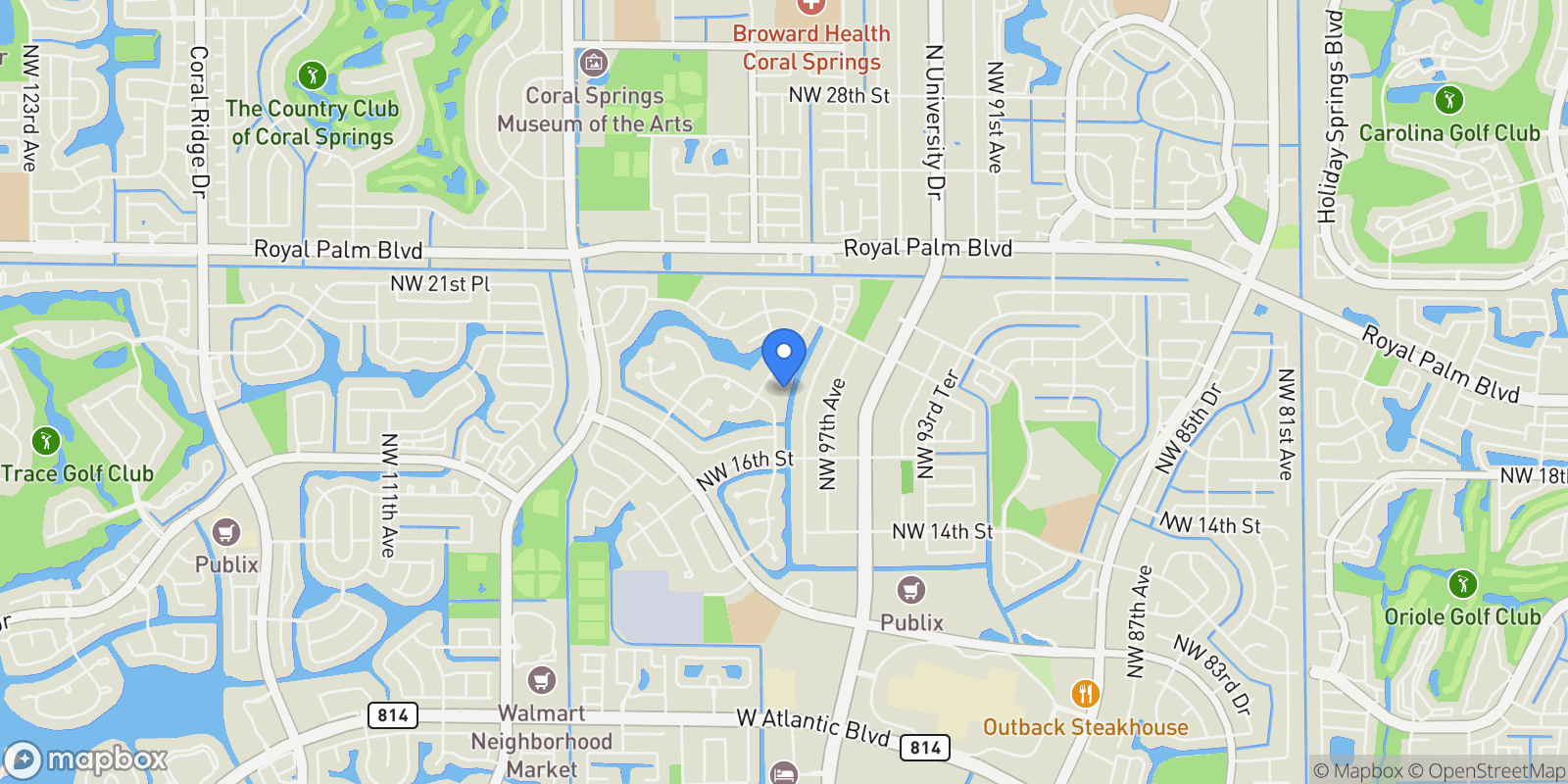 Map showing 10038 Vestal Pl, Coral Springs, Florida, United States.