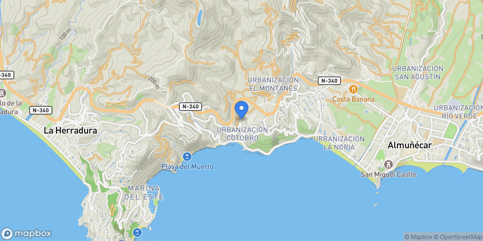 Map showing Almuñécar, Almuñécar, Granada, Almuñécar, Almunecar, Andalusia, Spain.