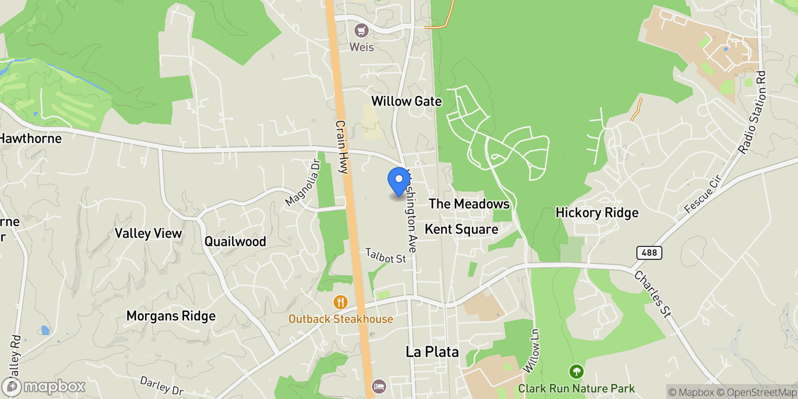 Map showing 505 Washington Avenue, La Plata, MD 20646, La Plata, Maryland, United States.