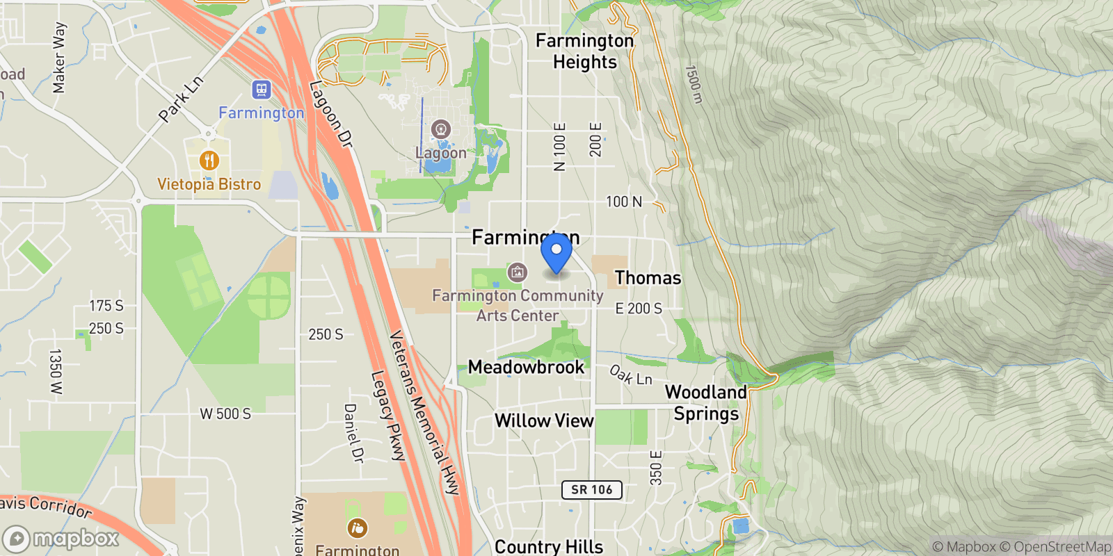 Map showing 106 S 100 E, Farmington, Utah, United States.